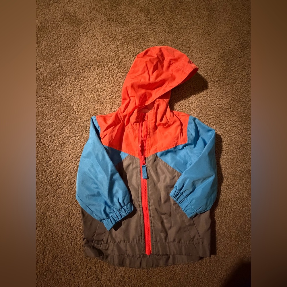 Cat & Jack Orange, Blue & Gray Colorblock Hooded Rain Jacket